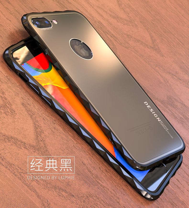 Luphie Diamond Edge Slim Light Aluminum Bumper Frosted PC Back Cover Case for Apple iPhone 8 Plus & iPhone 8