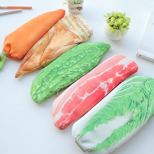 Wholesale South Korean Creative Fun Storage Pen Pouch, Vegetable-Style Pen Pouch, Simulated Pork Belly, Cabbage, Carrot, Dropshipping One Piece