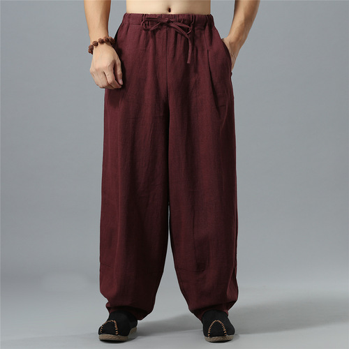 Tai chi clothing kungfu uniforms cotton hemp men's pants lantern pants men's Linen Pants