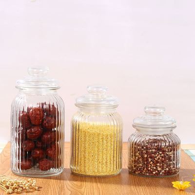 厂家直销大号竖纹密封罐玻璃茶叶罐收纳储物玻璃罐调料罐
