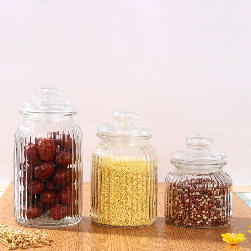 厂家直销大号竖纹密封罐玻璃茶叶罐收纳储物玻璃罐调料罐