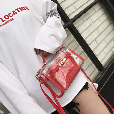 2017春夏新款时尚女包潮透明子母包果冻包手提斜跨单肩包一件代发|ru