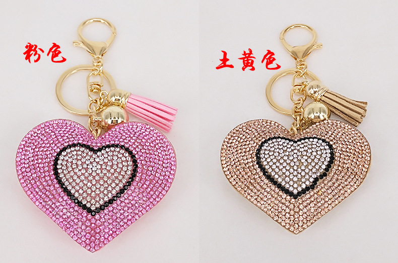 Nuevo Bolso De Borla De Amor De Diamante De Terciopelo Coreano, Adorno De Coche, Llavero De Corazón De Melocotón display picture 8