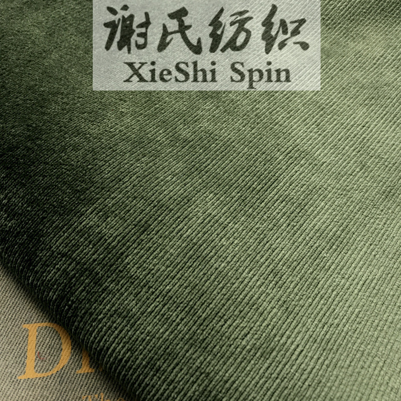 2023服装DIY布料 冬装军绿色细条纹毛绒灯芯绒 弹力外套裤子面料