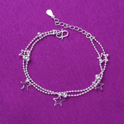 Hot Selling Silver Anklet Korean Style Fashion Hypoallergenic Women's Double Layer Star Bracelet Silver Foreign Trade Color Preserving Jewelry Wholesale