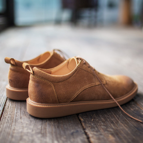 Men's shoes new summer style British style brown sneakers, versatile large toe casual leather shoes, trendy low-cut work shoes