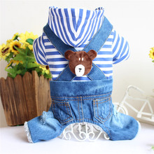 2018贝宠宠物衣服四脚交叉背带牛仔秋冬装泰迪比熊狗狗连体衣批发