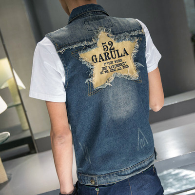 廠家春季新品男士牛仔馬甲韓版無袖坎肩修身牛仔背心馬夾8008代理