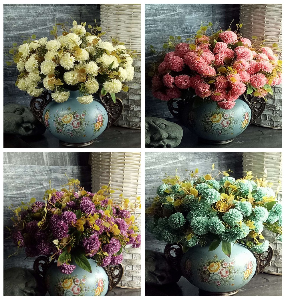 厂家直销欧洲 油画田园小把花球菊干花家居装饰假花欧式奢华绢花