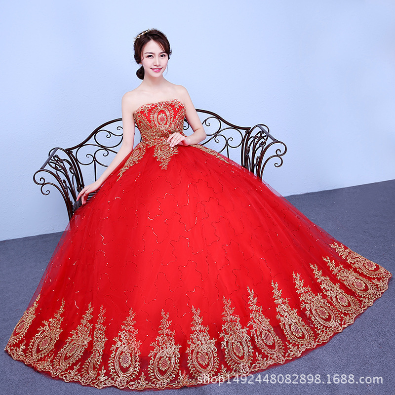 Red Wedding Dress for Brides, Plus-Size Strapless Wedding Gown, 2026 New Model, High-Waisted Maternity Dress, Korean Style, Slimming Effect Red Wedding Dress for Brides, Plus-Size Strapless Wedding Gown, 2026 New Model, High-Waisted Maternity Dress, Korean Style, Slimming Effect