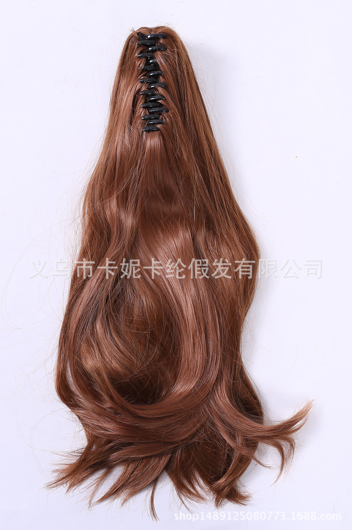 Clip marrón rizado largo cabello de caballo peluca realista media larga trenza de caballo