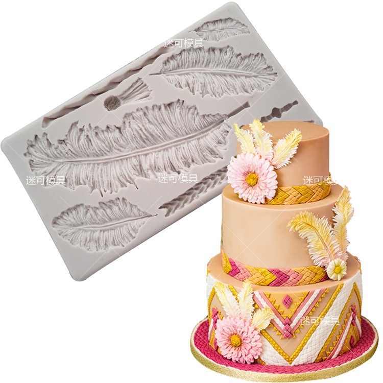 Molde para hornear pluma textura fondant cake molde de silicona molde de impresión molde de chocolate al por mayor