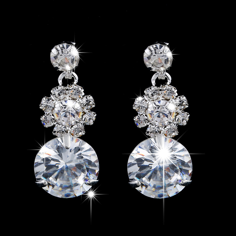 Mode Rond Le Cuivre Incruster Strass Des Boucles D'oreilles Collier display picture 3