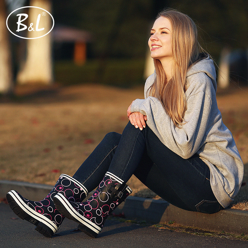 BL rain boots women's new Japanese and Korean fashion mid-barrel rubber rain boots non-slip waterproof wear-resistant adult rain boots rubber shoes