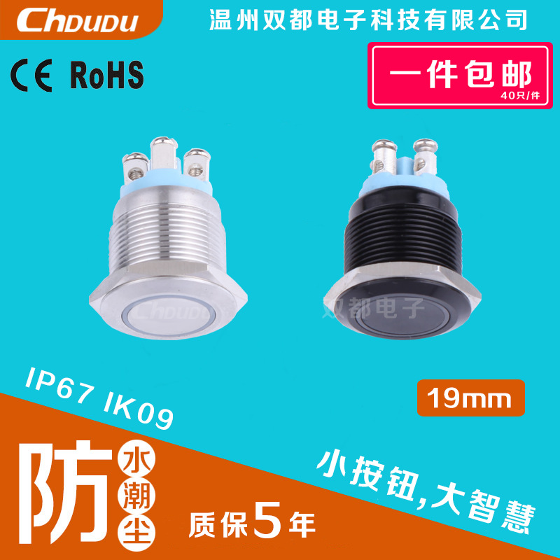 【包邮】19mm带灯金属防水 高亮度 点动自复位天使眼环形灯