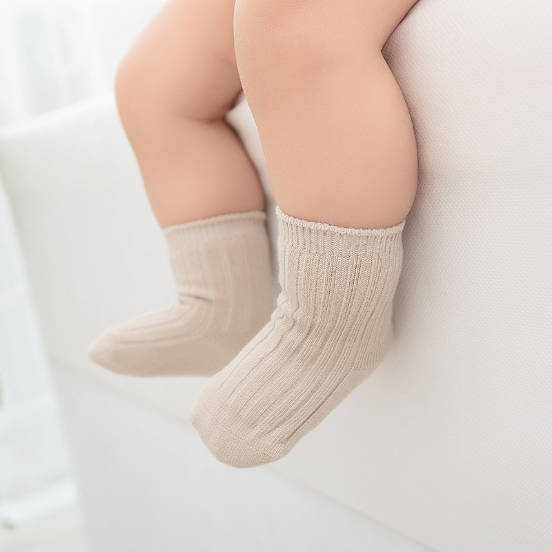 Calcetines para niños primavera y otoño aguja doble color sólido algodón peinado boca suelta calcetines para bebés niños y niñas calcetines de media pantorrilla calcetines para bebés