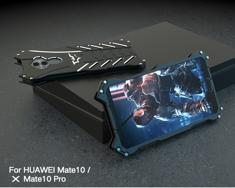 R-Just Batman Shockproof Aluminum Shell Metal Case with Custom Batarang Stent for Huawei Mate 10