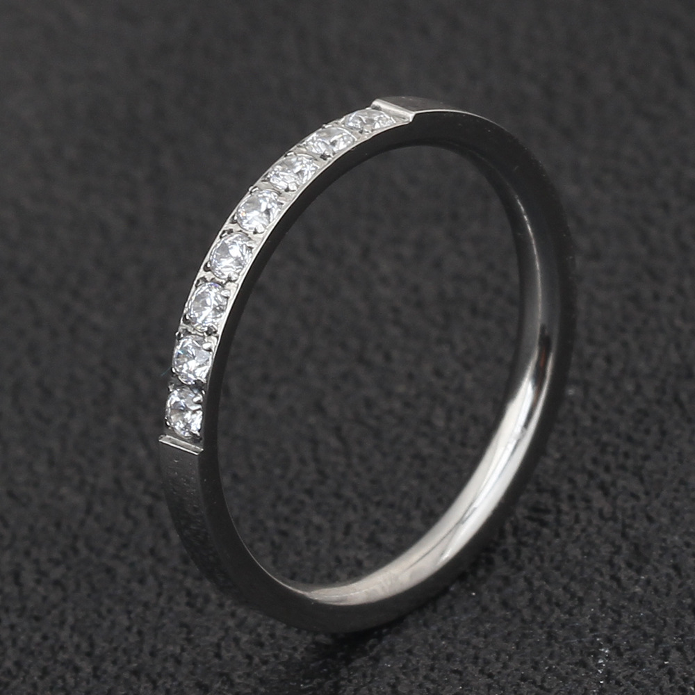 Street Occasion Titanium Steel Material Simple Style Round Titanium Steel Plating Inlay Artificial Gemstones Rings