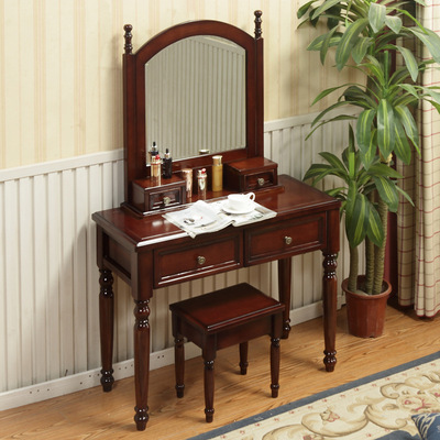 美式梳妆台实木化妆桌欧式卧室小户型韩式组合妆凳经济型一件代发|ms