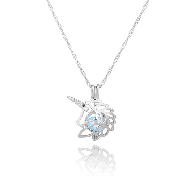 Hot sale luminous fashion Hollow unicorn can open pendant necklace