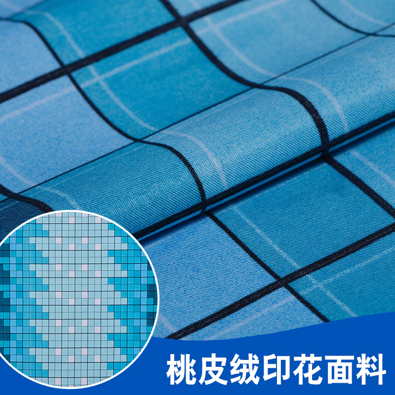 现货供应涤纶桃皮绒围裙印花斜纹面料 涤纶沙滩裤面料 厂家直销