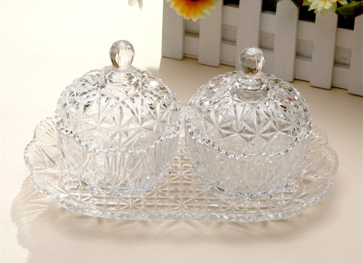 厂家直销 创意婚庆糖缸 欧式透明水晶玻璃糖果罐三件套