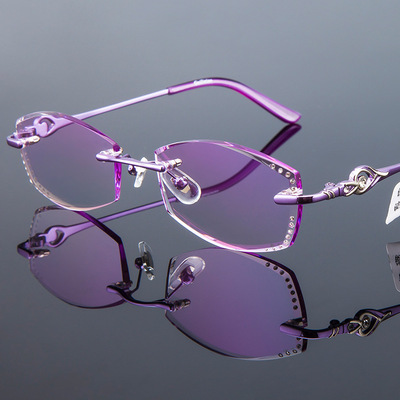 时尚新品钻石切边无框优雅女士眼镜近视装饰休闲|ru