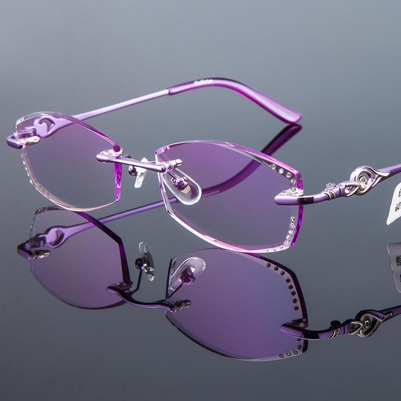 时尚新品钻石切边无框优雅女士眼镜近视装饰休闲|ru