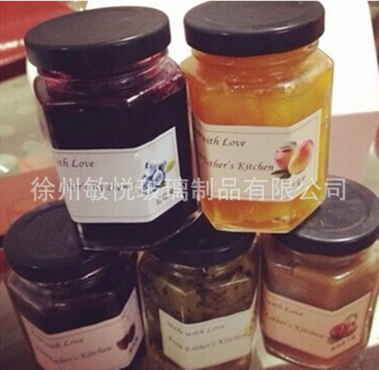 高白料180ML280ML380ML六棱蜂蜜玻璃瓶酱菜玻璃瓶厂家批发