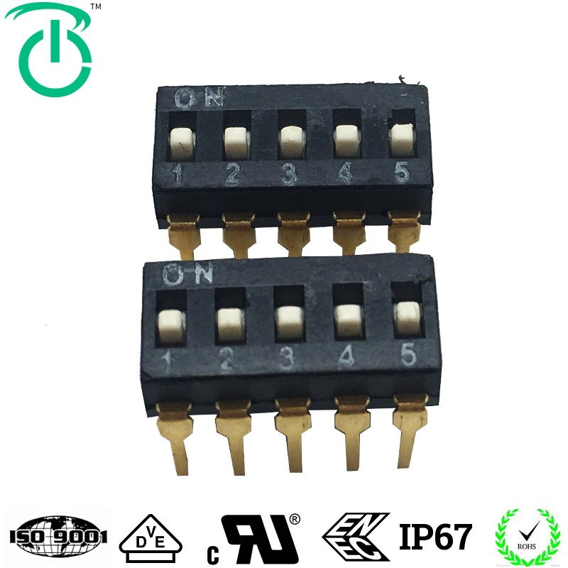 生产厂家2.54mm脚距微型c插件贴片黑色正向5pin二进制拨码开关