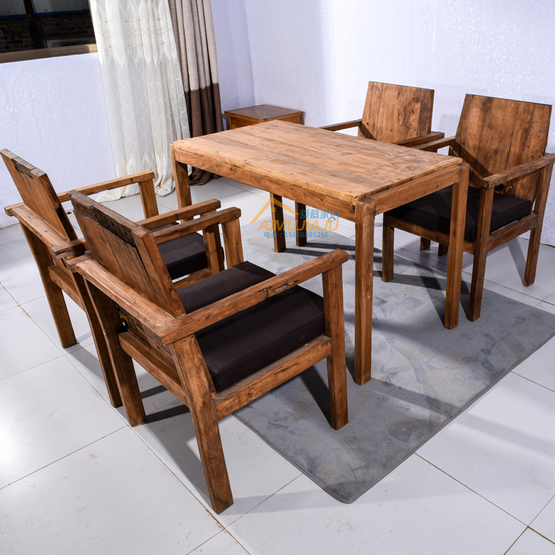 Old Elm coffee Tables and chairs table Café Retro solid wood Table Do the old Log Door chair