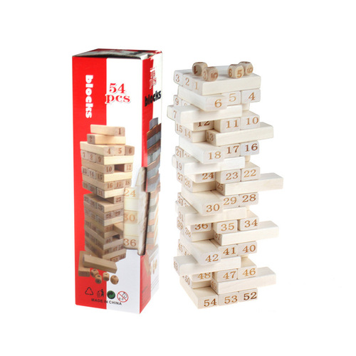 Wooden educational and leisure digital 54-piece large-sized building blocks stacked high creative Jenga tabletop game
