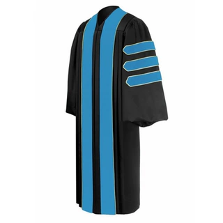 定制 美式博士服英式毕业服百褶款国外天蓝色博士服带金边