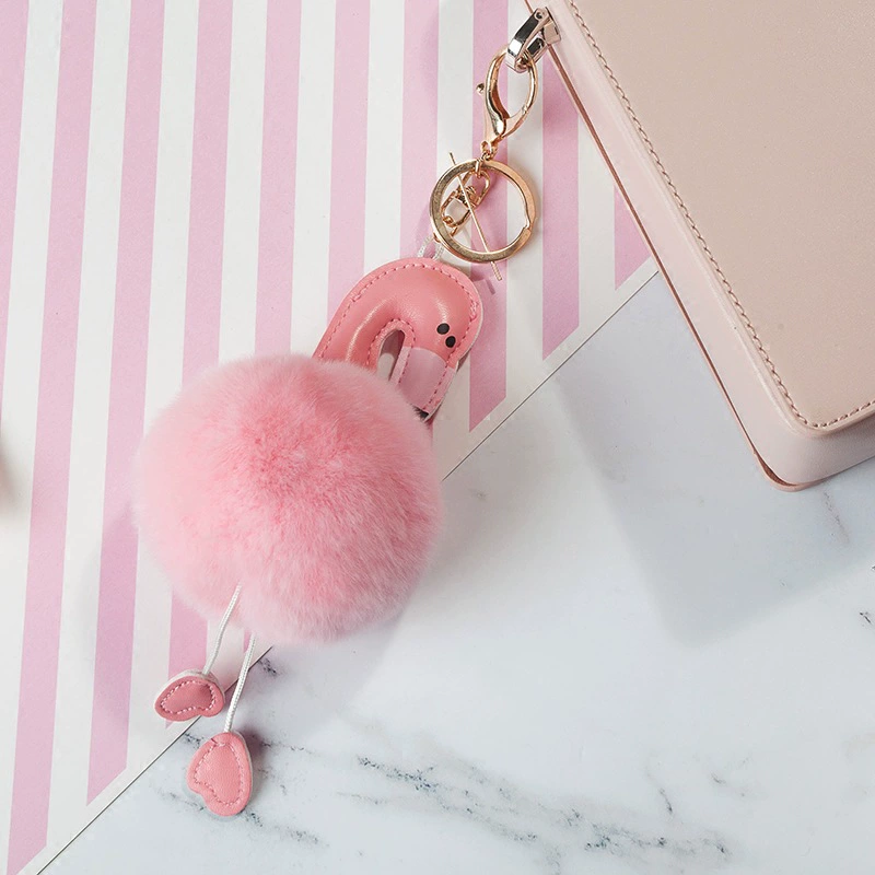 Розовый страус с длинными ногами Фламинго из натурального меха кролика рекс шариком сумка кулон аксессуары женский брелок вечный цветок аксессуары