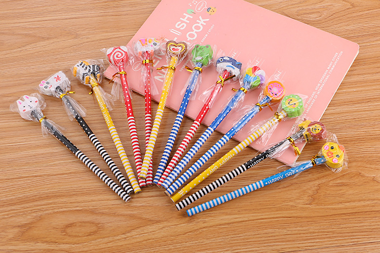 Cute Cartoon Wooden Student Sketch Drawing Pencil With Eraser Brush display picture 1