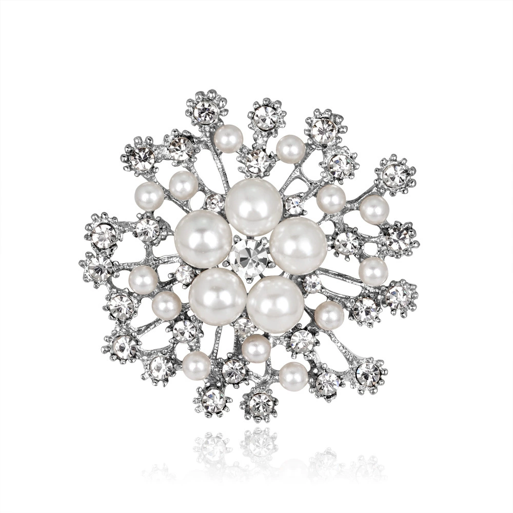 Brooch from pearl lapel pin, fashionable accessories, with snowflakes, flowered
