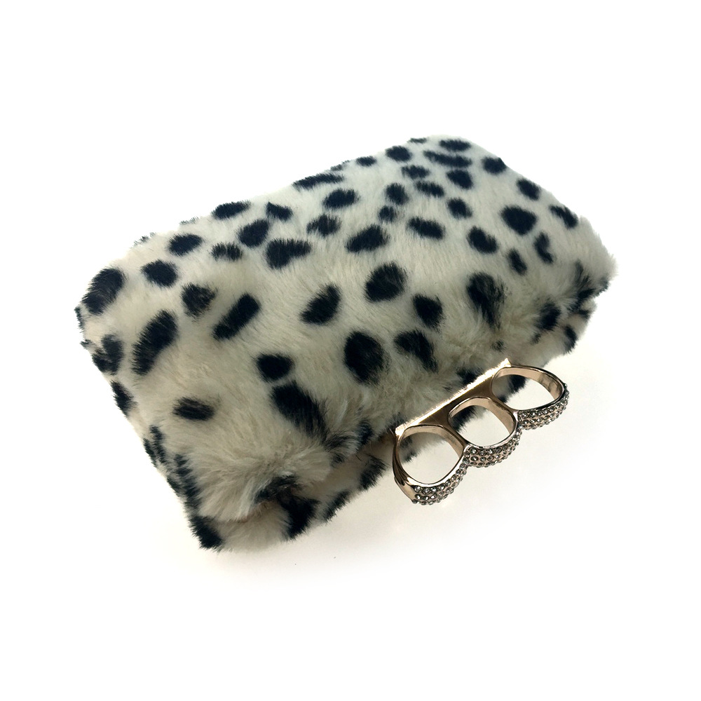 Túi clutch nữ lông giả họa tiết da báo, tay cầm và dây xích, dự tiệc sang trọng — Họa tiết da báo màu mơ, Họa tiết da báo màu camel chi tiết 4