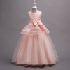 Long children's school evening dress, wedding dress, small princess costume, European style, suitable for teen, flowered