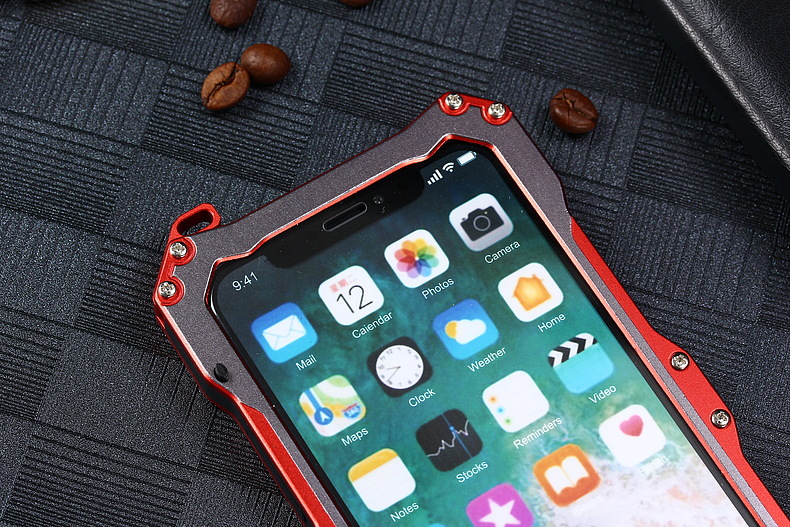 S.CENG Gundam Water Resistant Dustproof Shockproof Silicone Gorilla Glass Aluminum Alloy Metal Case Cover for Apple iPhone X