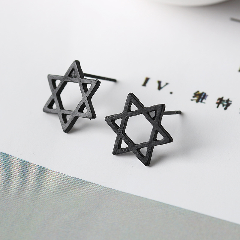 Fashion Hollow Hexagram Star Stud Alloy Plating Gold Silver Black Star Stud Earrings Wholesale display picture 6