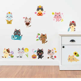 墙贴厂家批发新款彩色猫咪组合随心贴卧室厨房可移除墙贴SK36006