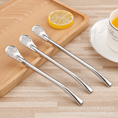 Positive 304 Stainless steel characteristic Straw spoon originality Filter spoon coffee stir Straw spoon Residue filter spoon