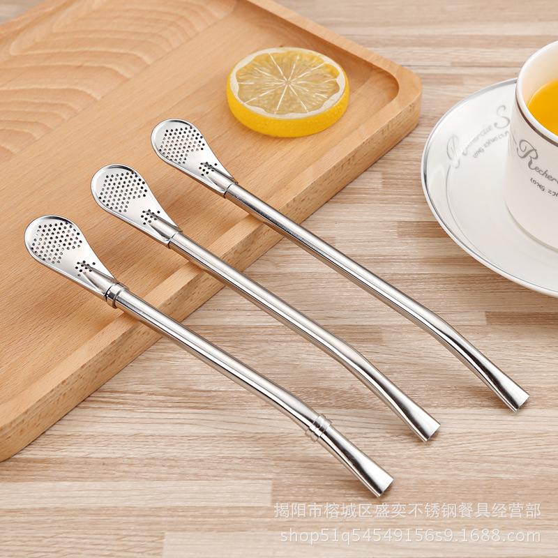 Positive 304 Stainless steel characteristic Straw spoon originality Filter spoon coffee stir Straw spoon Residue filter spoon