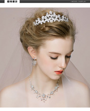 蝶縈新娘頭飾純手工項鏈皇冠耳環韓式婚禮結婚發飾三件套飾品