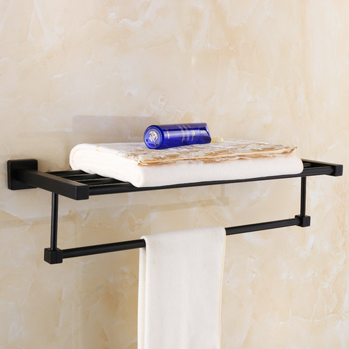 European black bath towel rack bathroom hotel stainless steel double layer towel rack towel bar hardware pendant