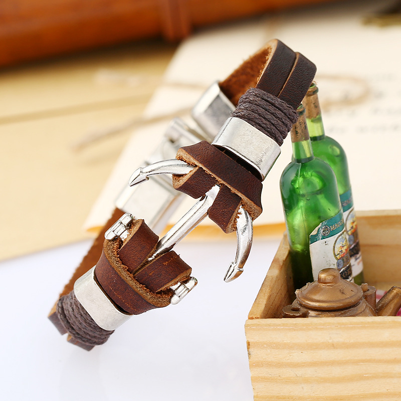 Explosion style retro handmade woven anchor leather bracelet new jewelry wholesale