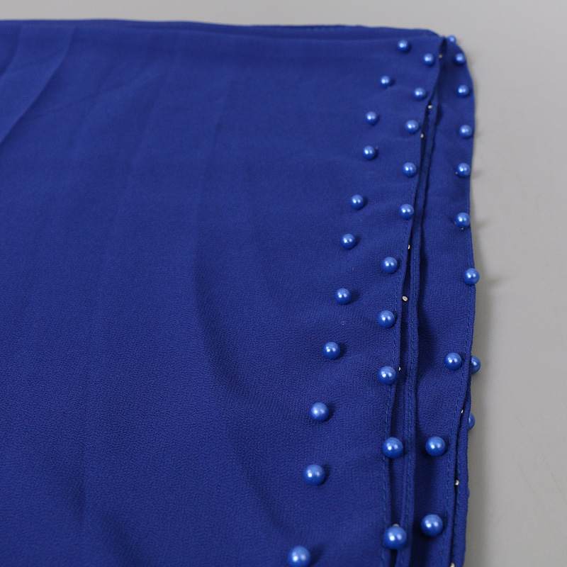 宝蓝色 (4)-珍珠雪纺头巾 民族风包头巾