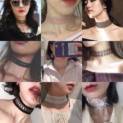 明星同款杨幂欧美复古宽蕾丝镂空菱格花边网纱choker项圈颈圈项链|ru