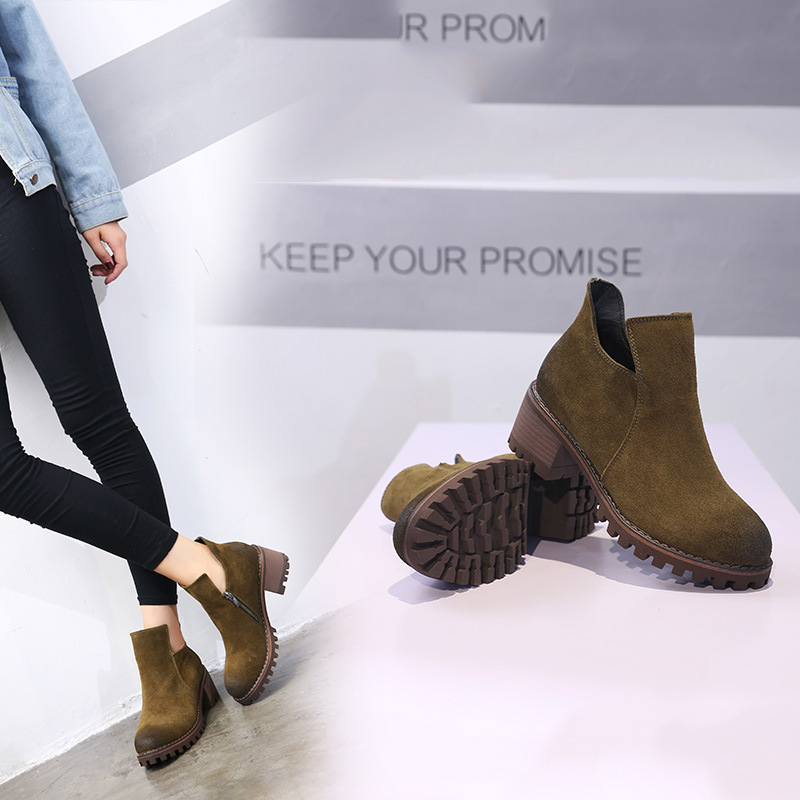 2018复古马丁靴女英伦风学生磨砂短靴女秋冬单靴粗跟真皮裸靴子