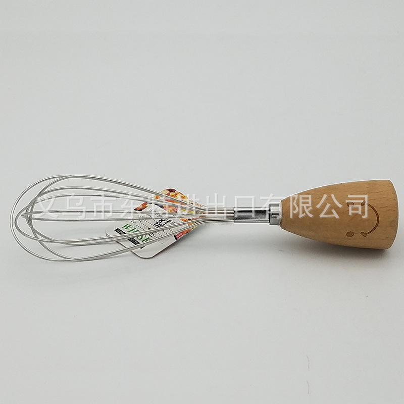 Factory direct sales stainless steel egg beater with oak handle, egg and cream baking mixer, household mini egg beater detail image 3